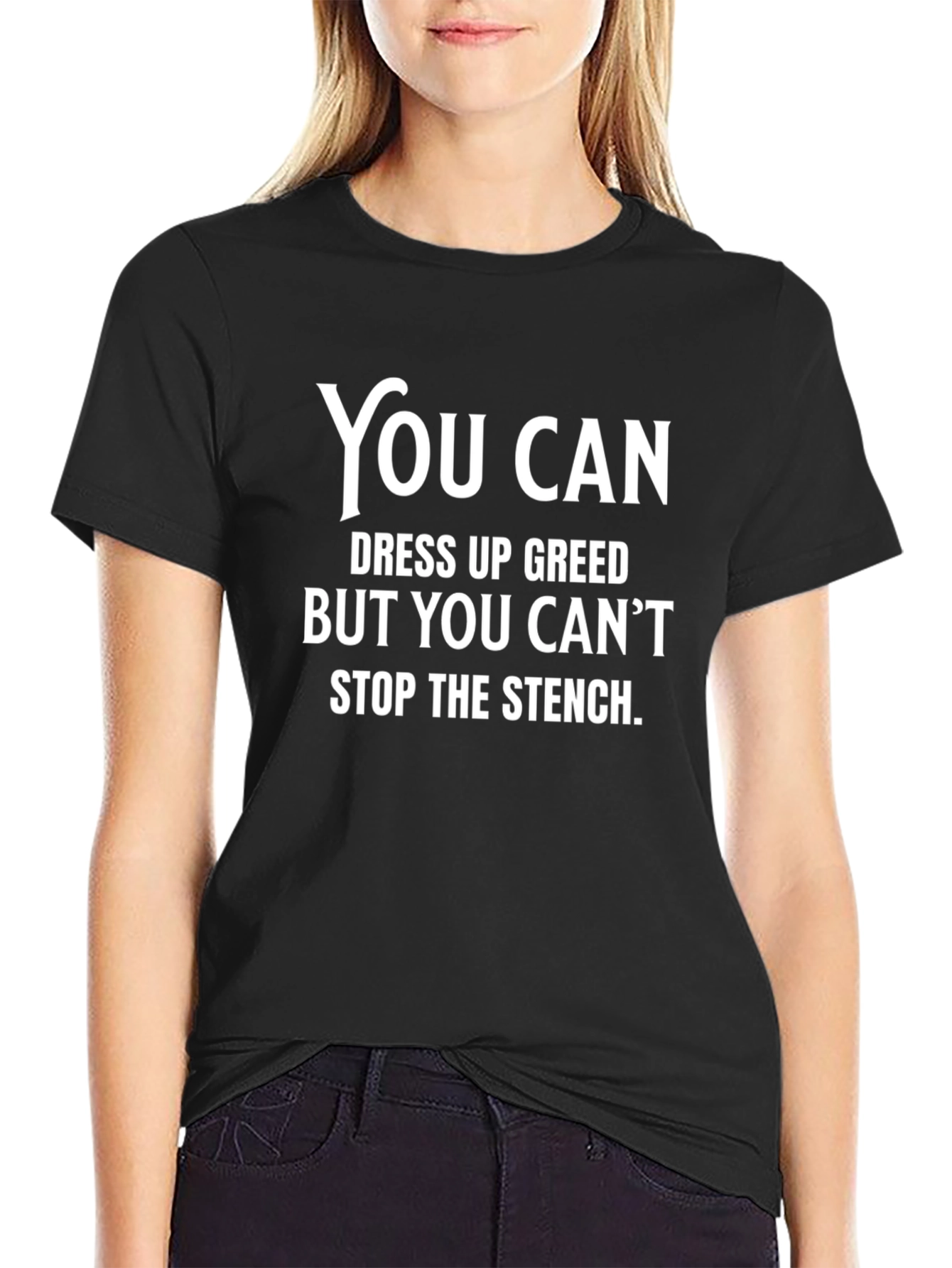 Greed Stench Slogan Graphic Tee