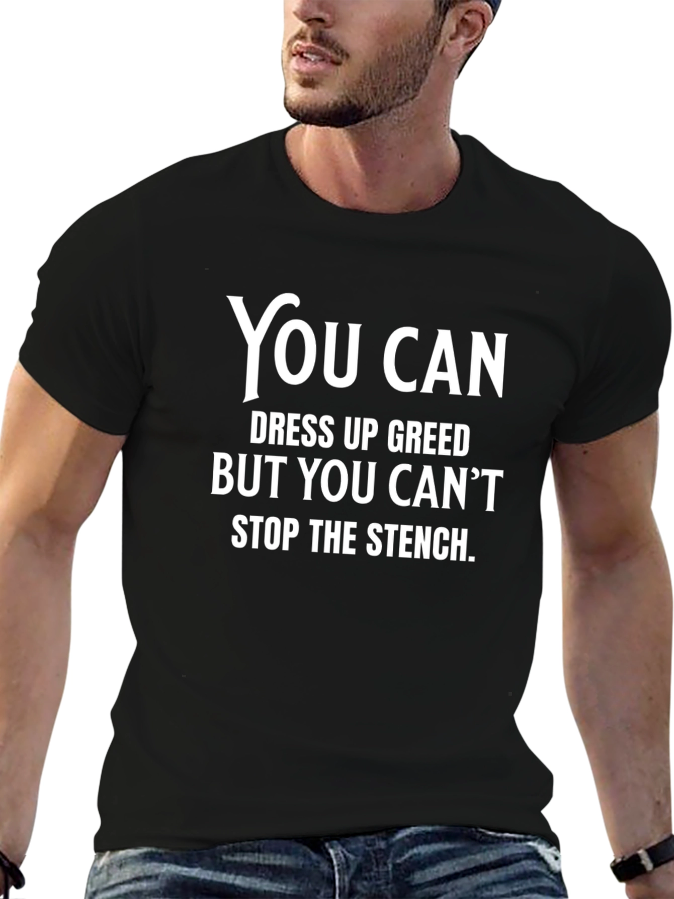 Greed Stench Slogan Graphic Tee