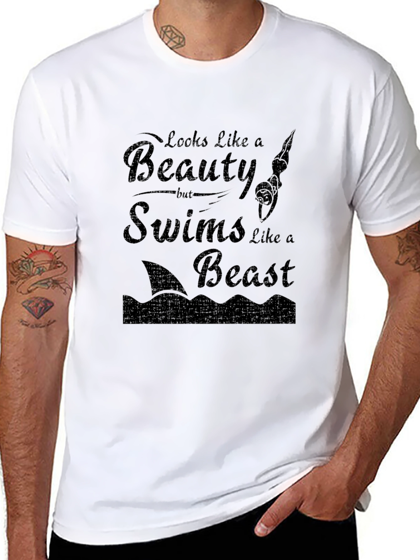 Beauty and Beast Swimmer T-Shirt - Black
