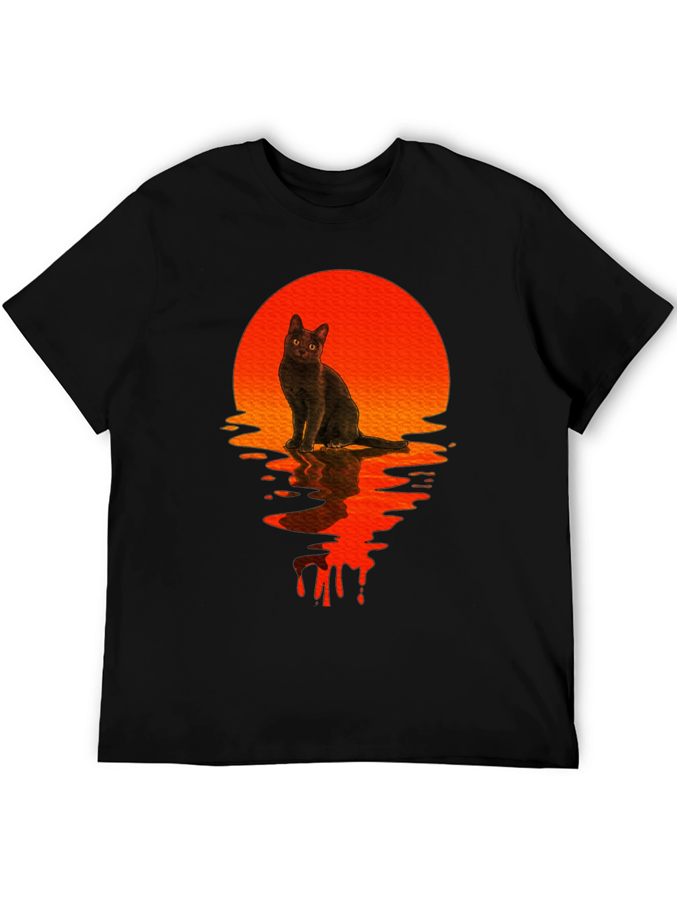 Black Cat Sunset Graphic T-Shirt