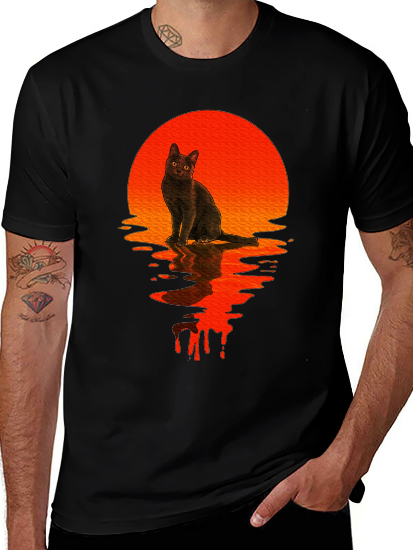 Black Cat Sunset Graphic T-Shirt