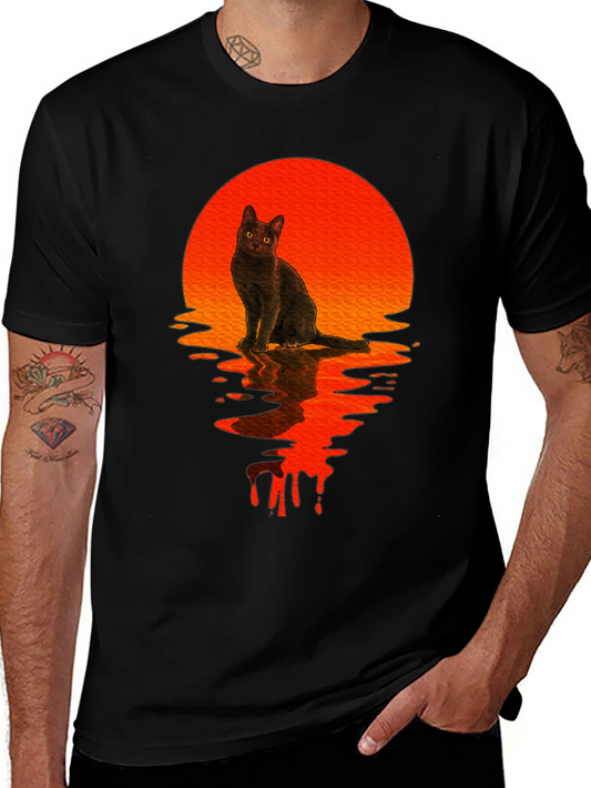 Black Cat Sunset Graphic T-Shirt