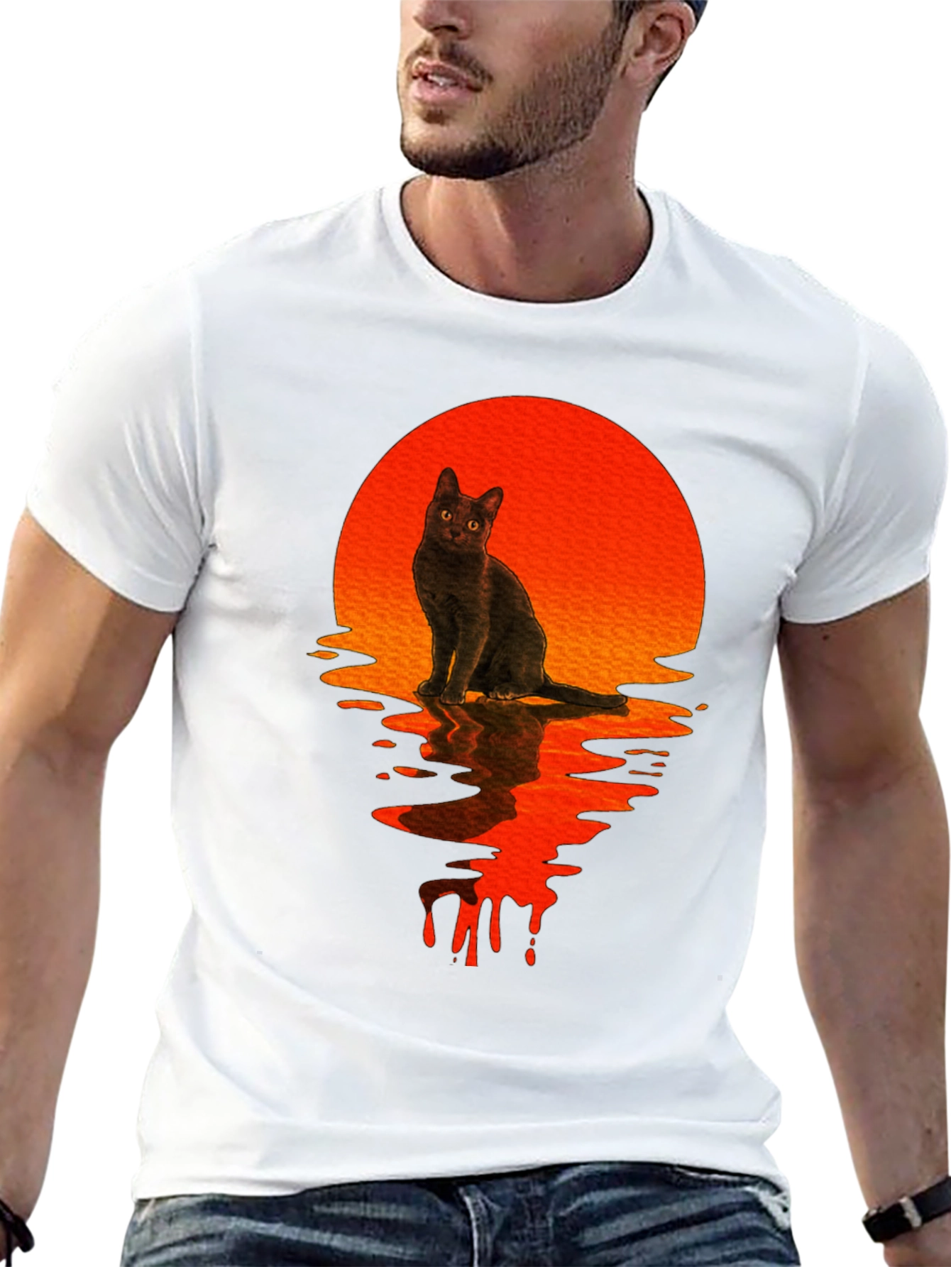 Black Cat Sunset Graphic T-Shirt