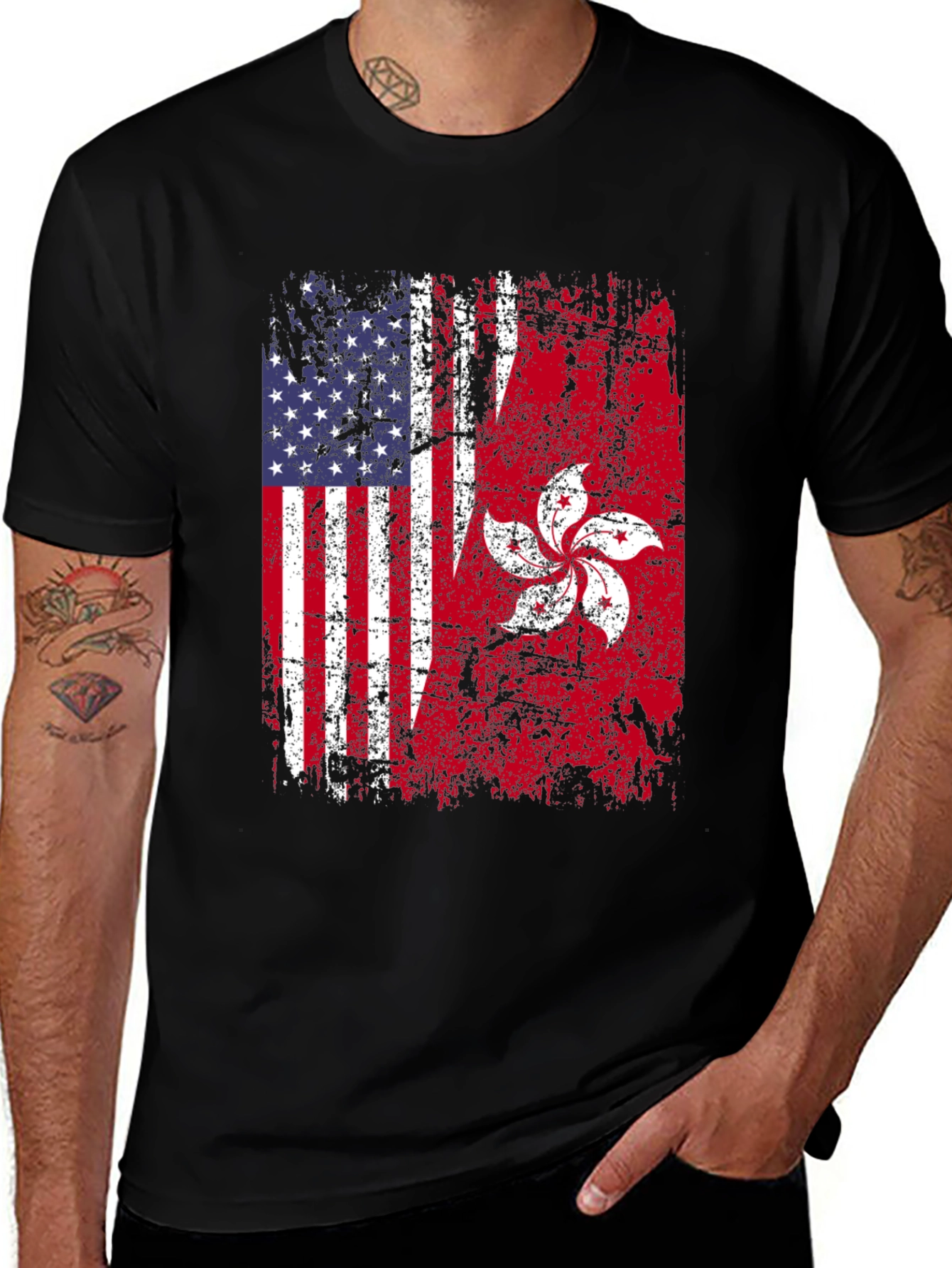 USA Hong Kong Flag Graphic Tee
