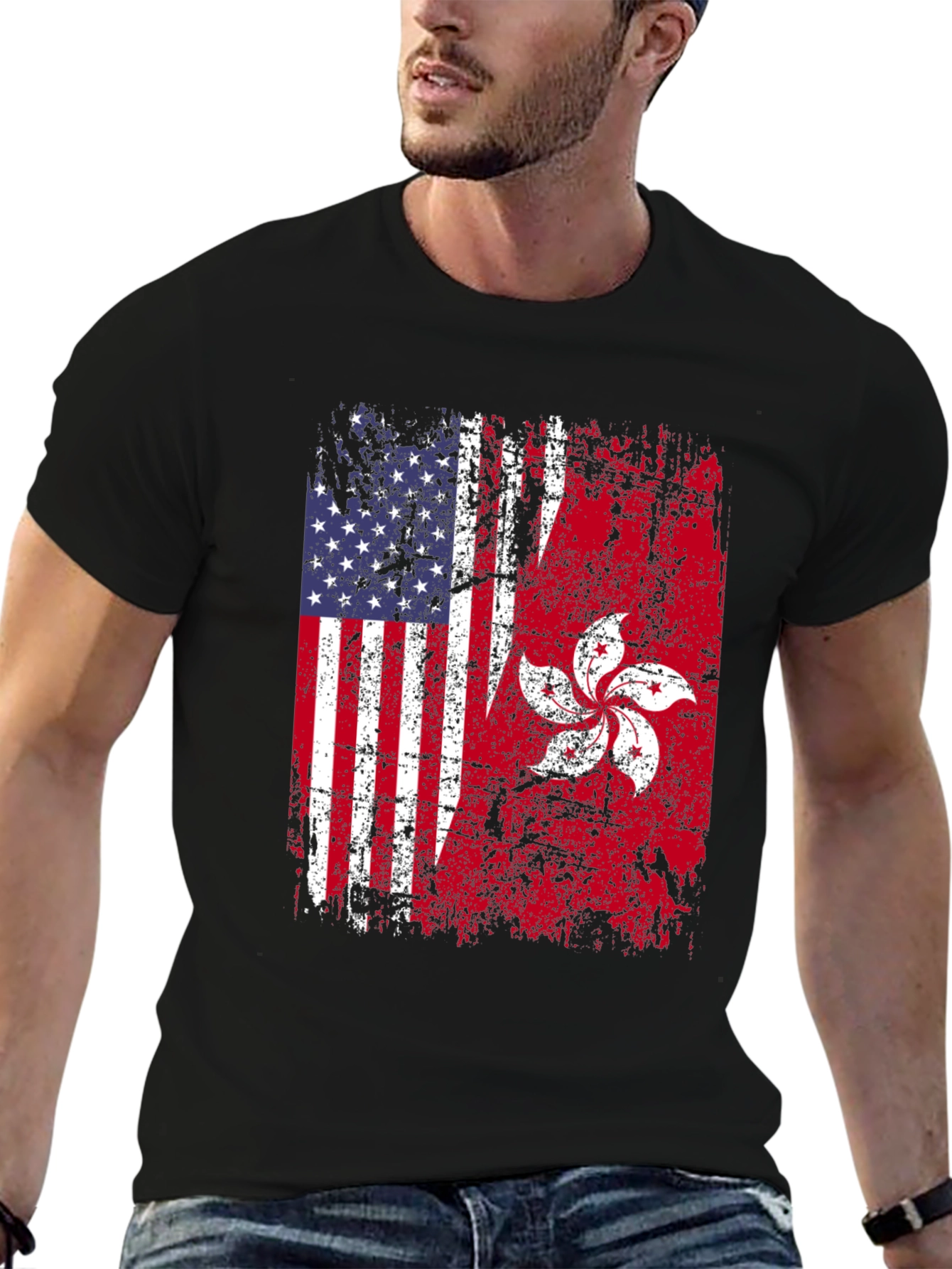 USA Hong Kong Flag Graphic Tee