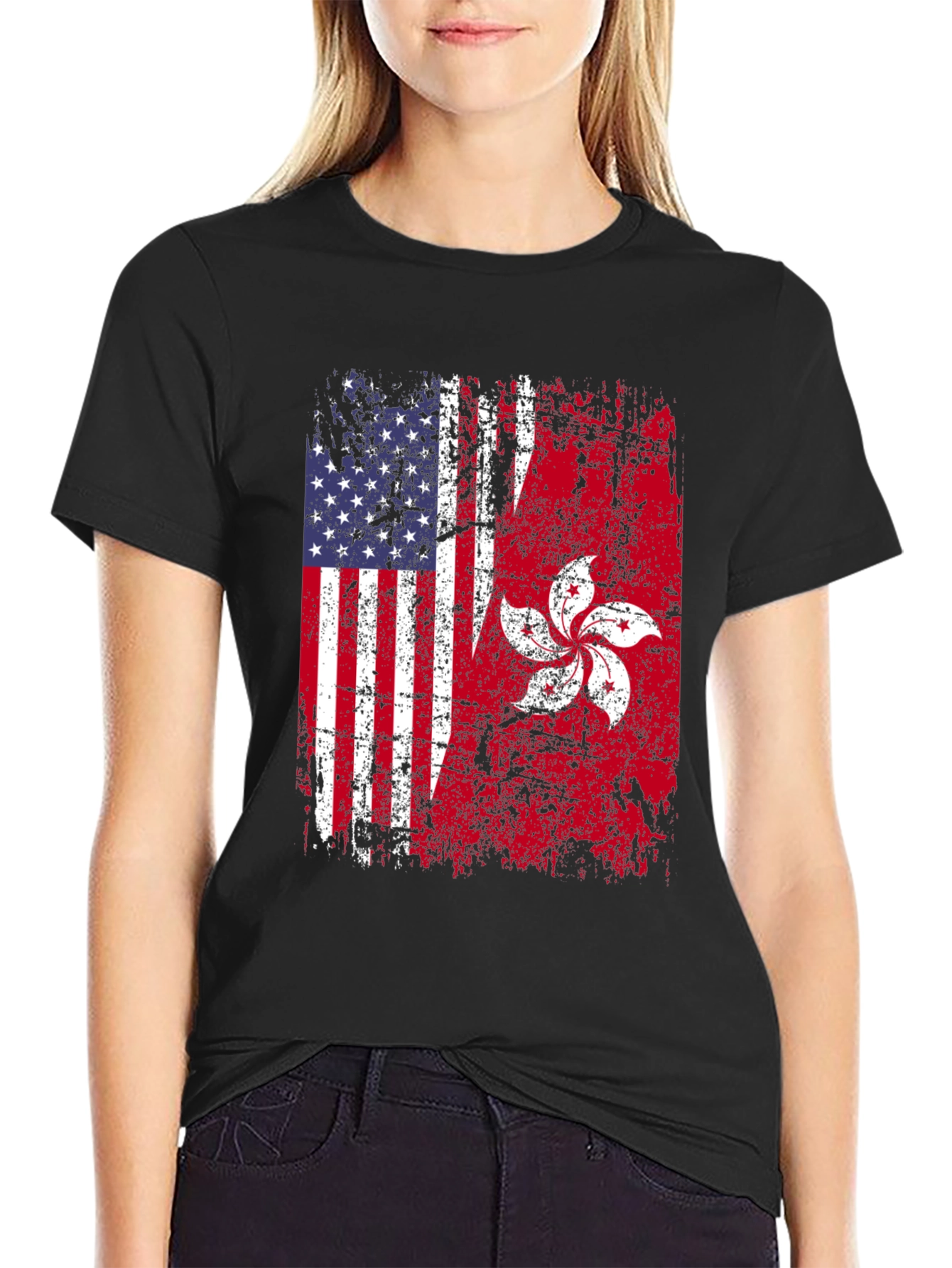 USA Hong Kong Flag Graphic Tee