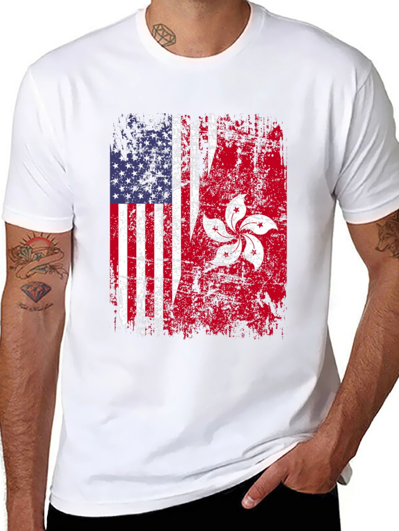 USA Hong Kong Flag Graphic Tee