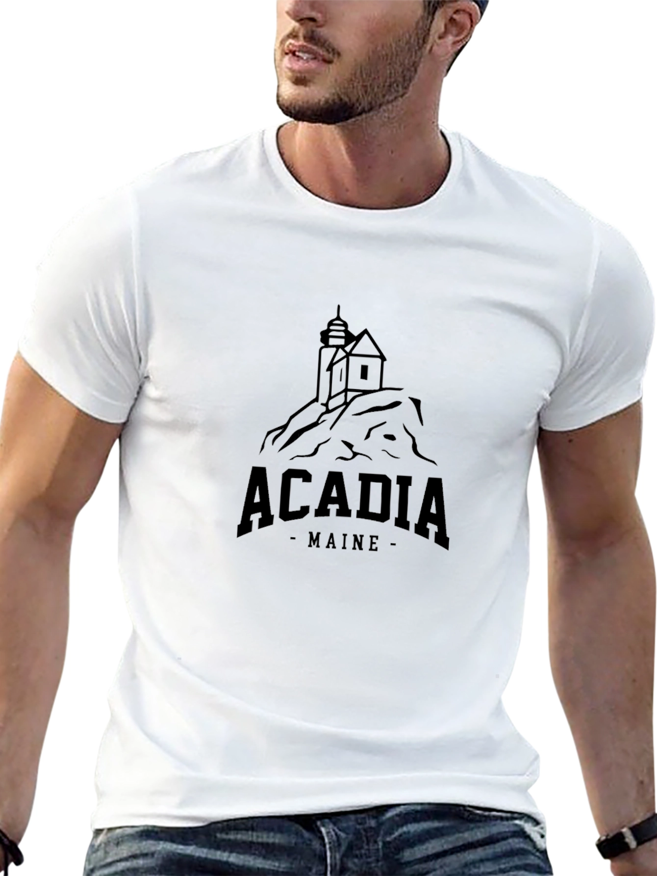 Acadia Maine Lighthouse Graphic Tee - Black