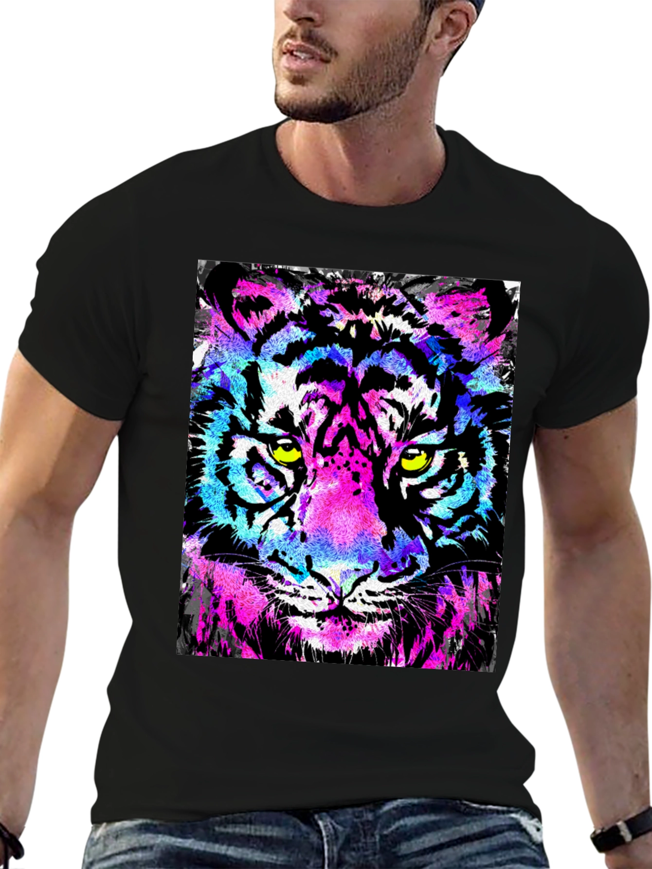 Vibrant Tiger Graphic Black T-Shirt