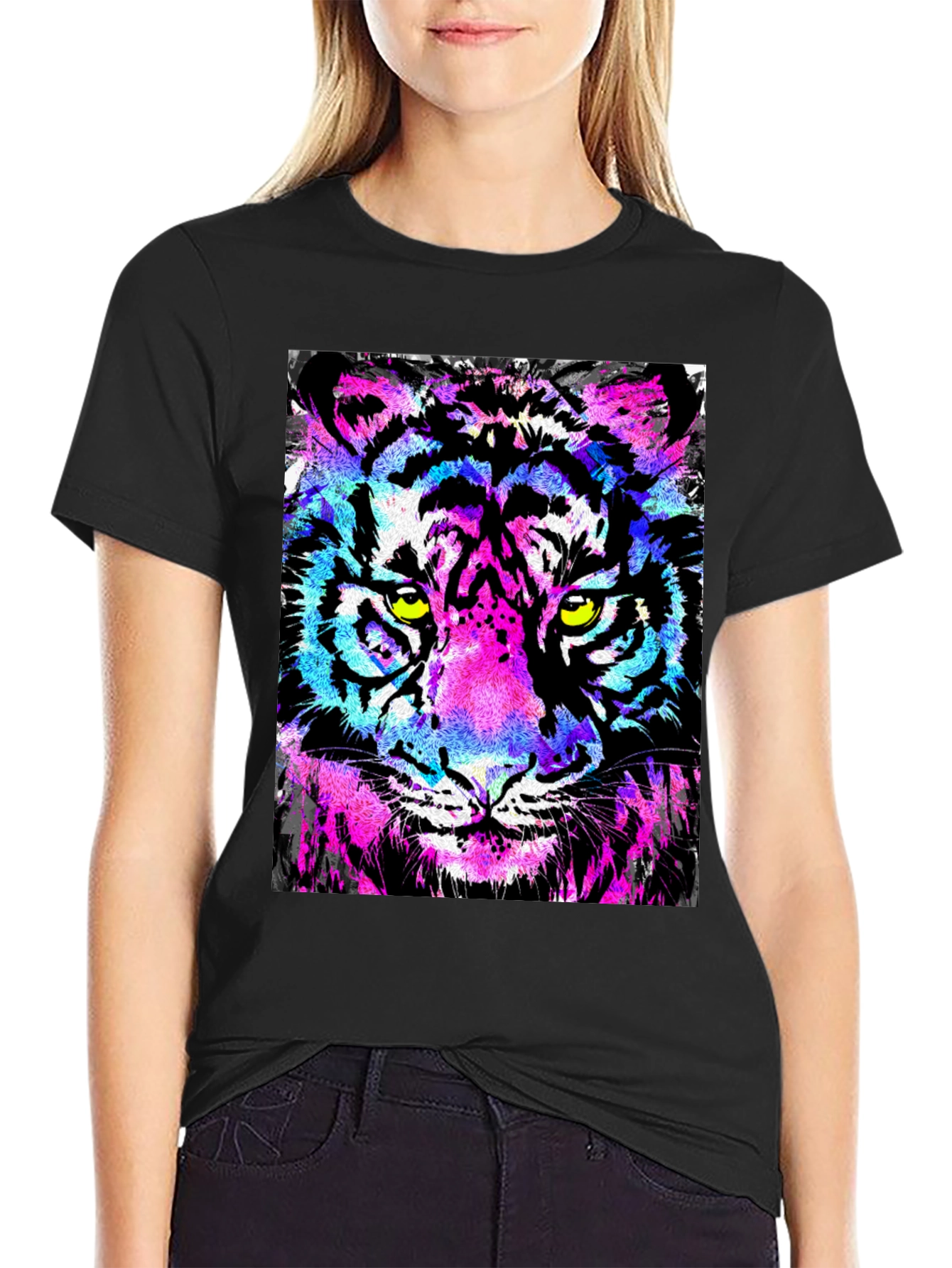 Vibrant Tiger Graphic Black T-Shirt