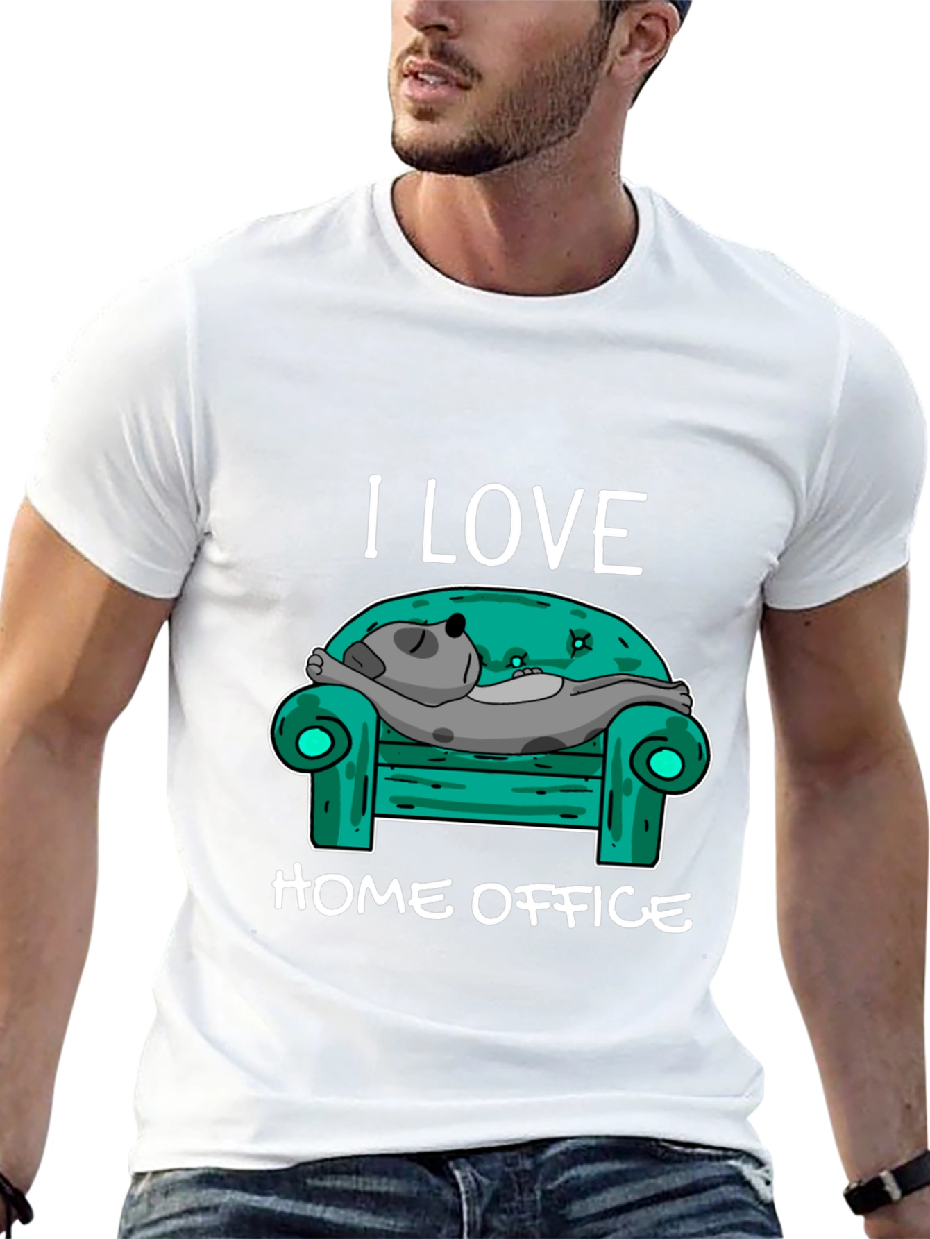 I Love Home Office T-Shirt - Relaxed Dog Design