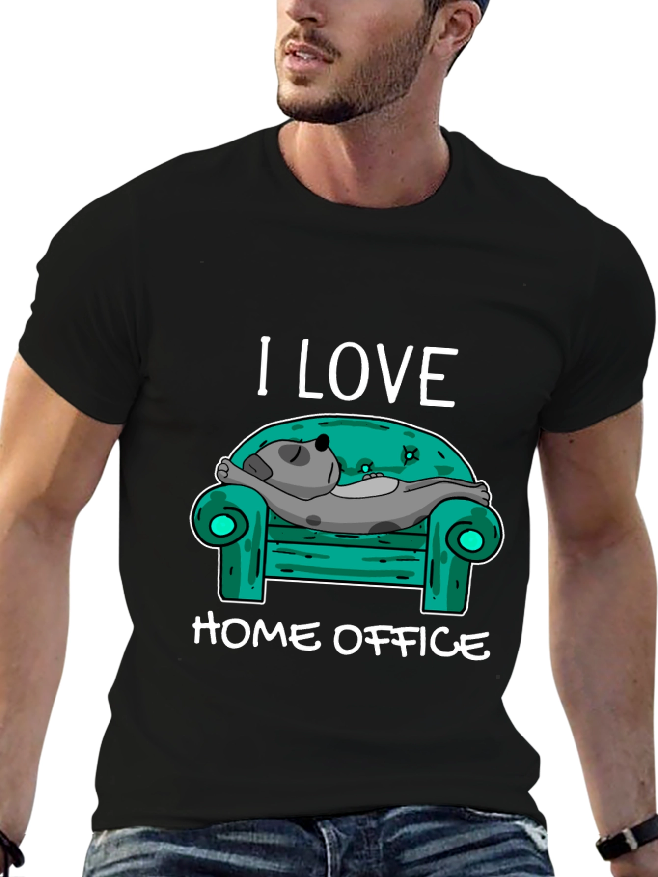 I Love Home Office T-Shirt - Relaxed Dog Design