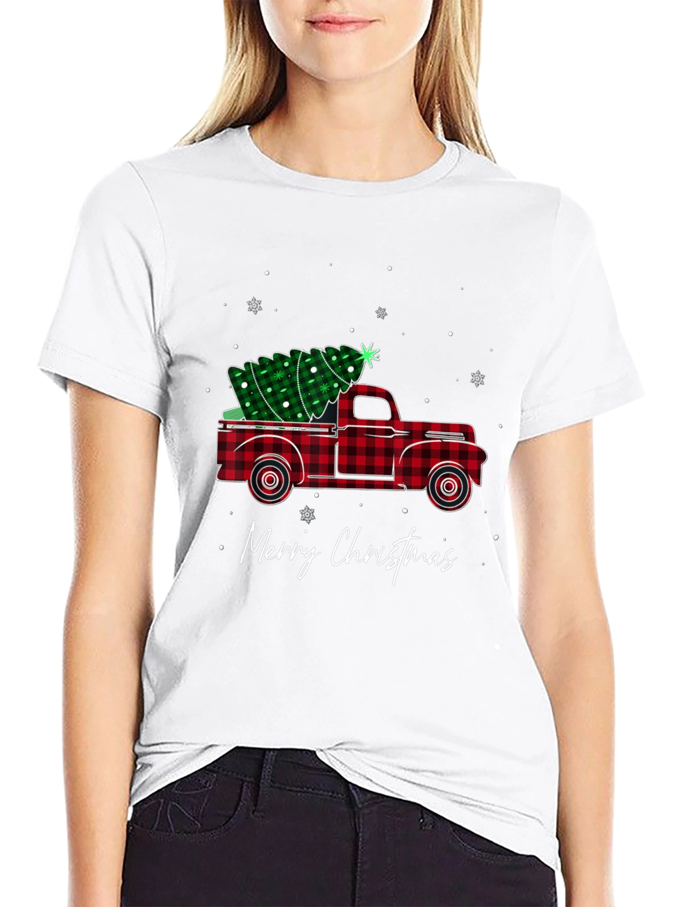 Plaid Truck Merry Christmas T-Shirt