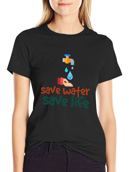 Save Water Save Life Black Graphic T-Shirt