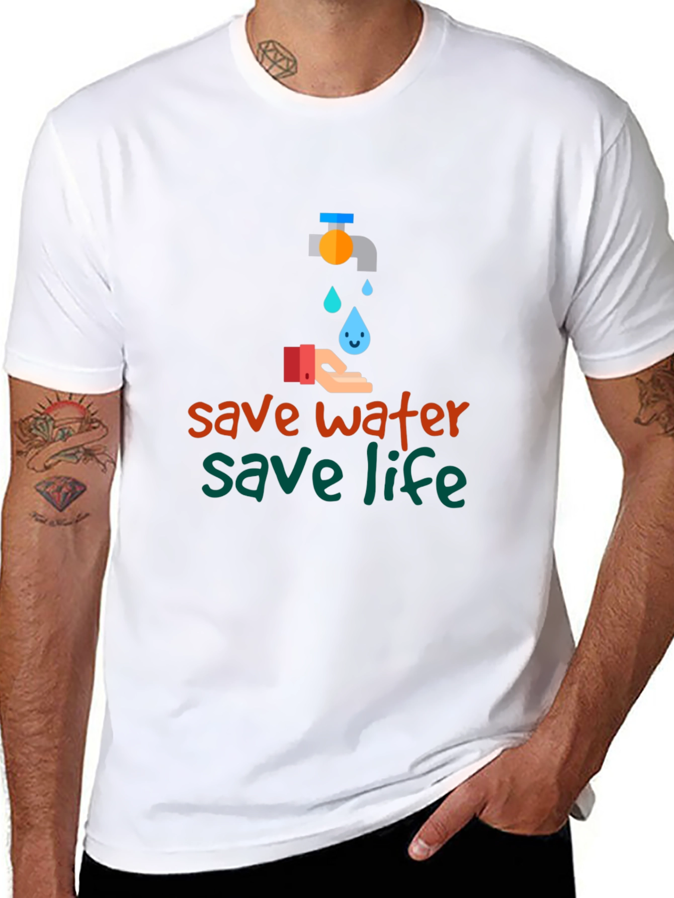 Save Water Save Life Black Graphic T-Shirt