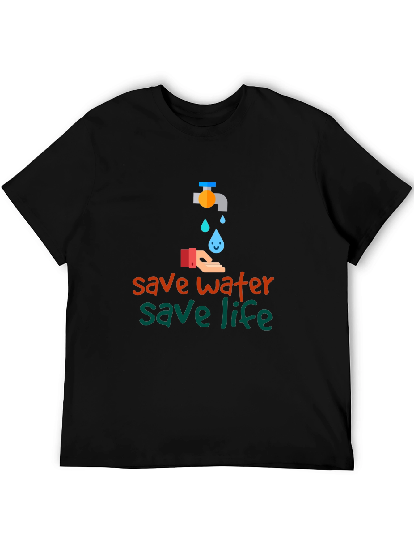 Save Water Save Life Black Graphic T-Shirt