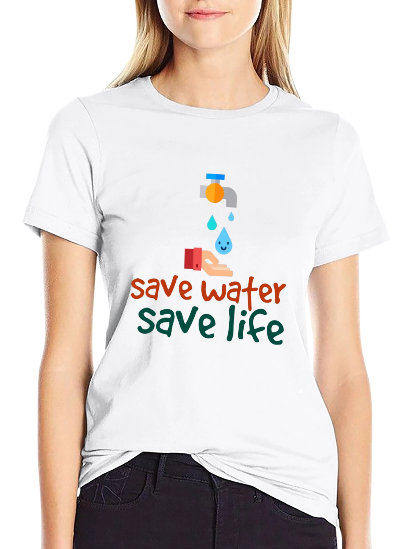Save Water Save Life Black Graphic T-Shirt
