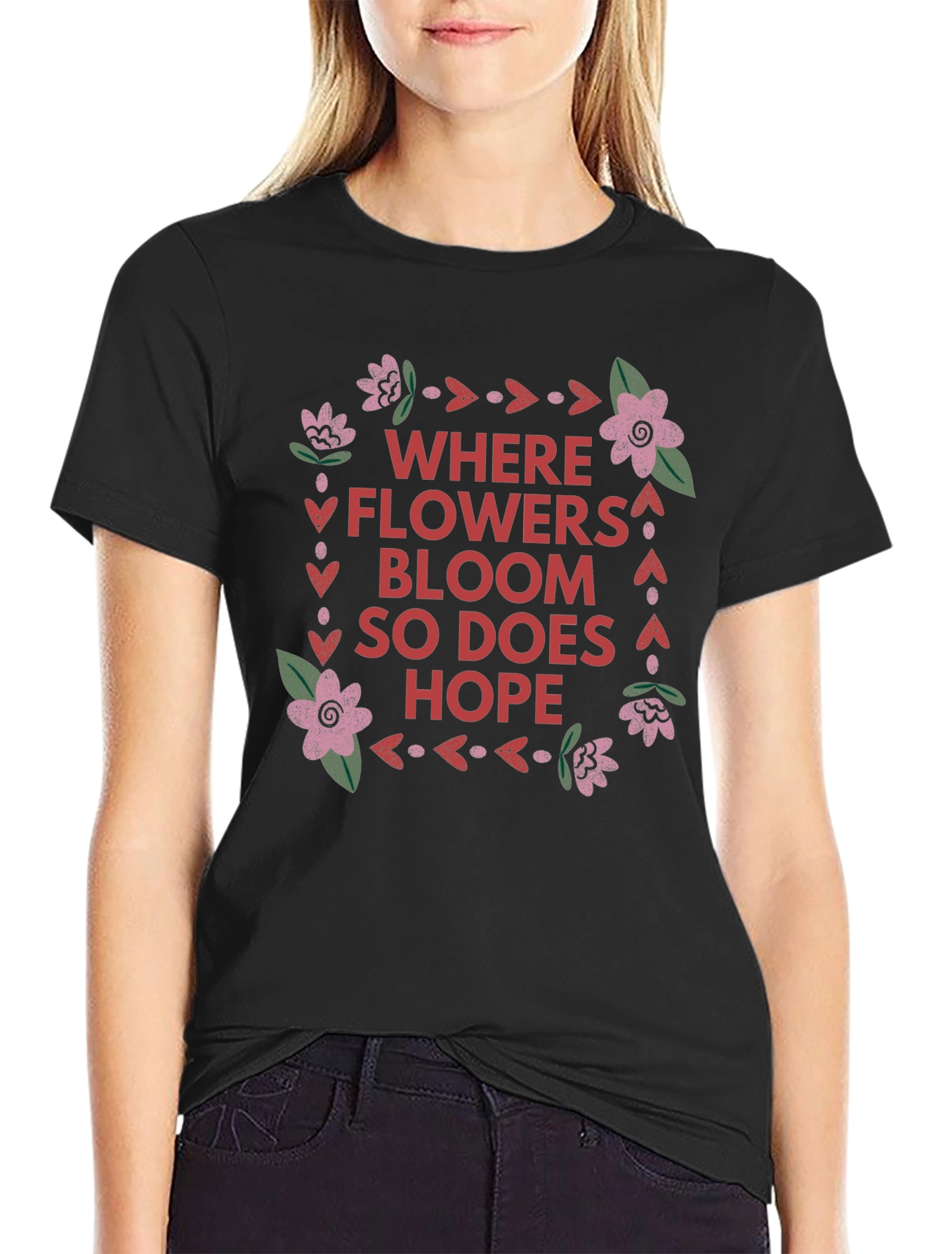 Floral Hope Graphic Tee - Black