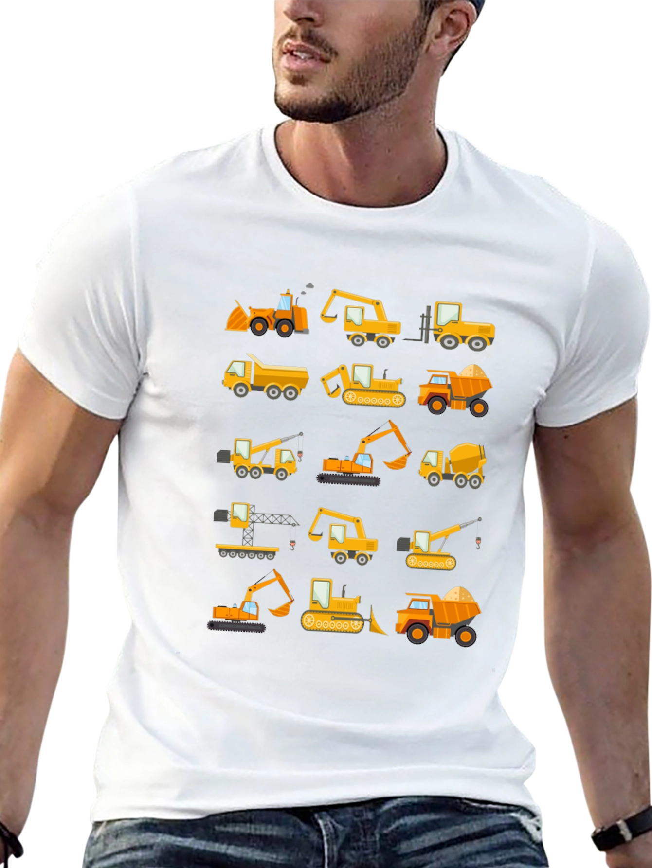 Construction Vehicles Pattern T-Shirt