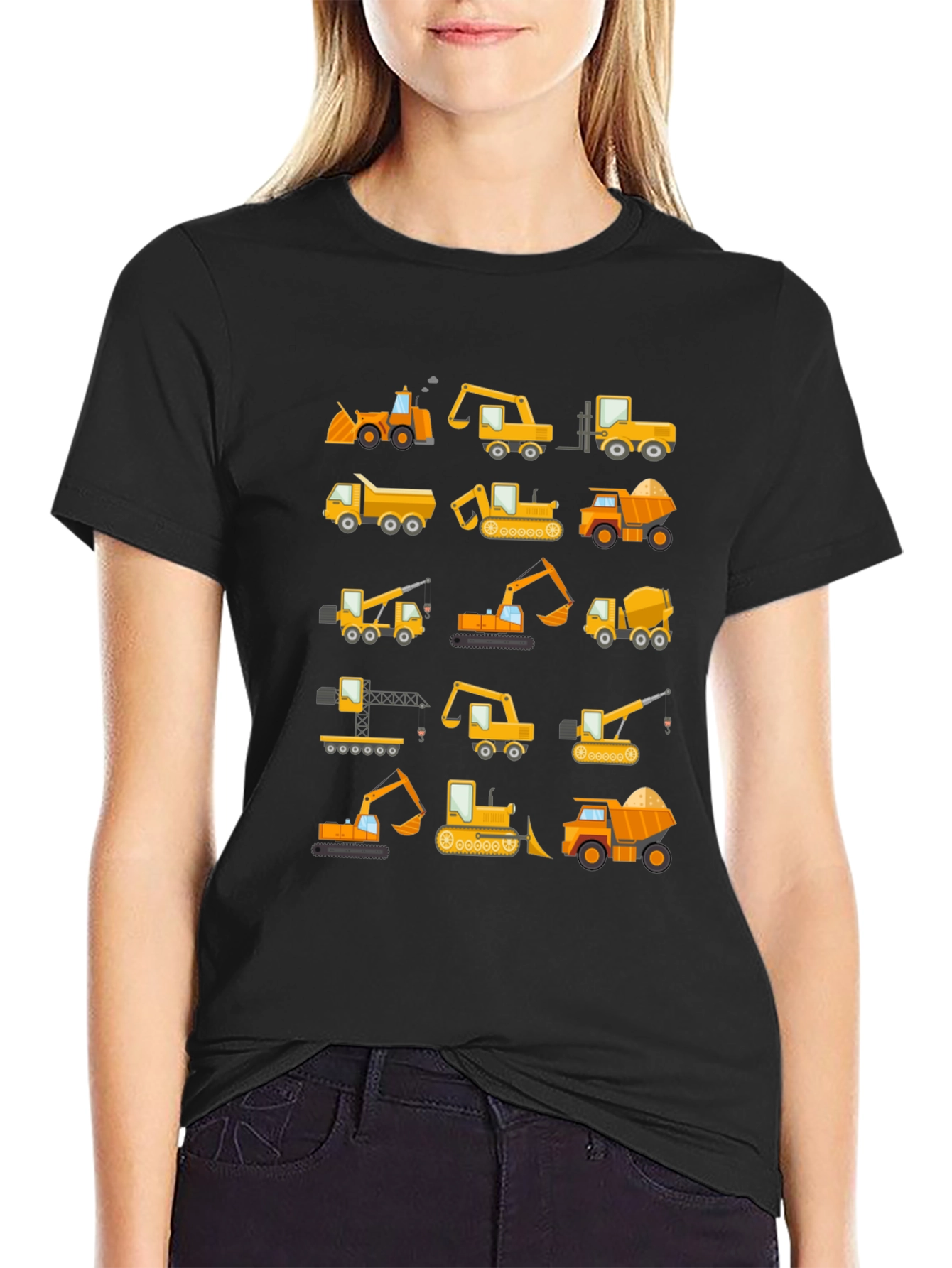 Construction Vehicles Pattern T-Shirt
