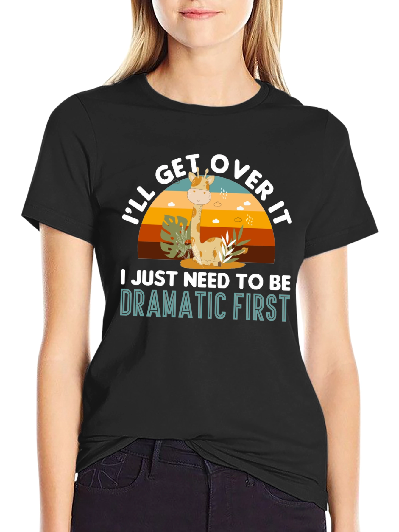 Dramatic Giraffe Graphic Tee - Novelty Animal T-Shirt