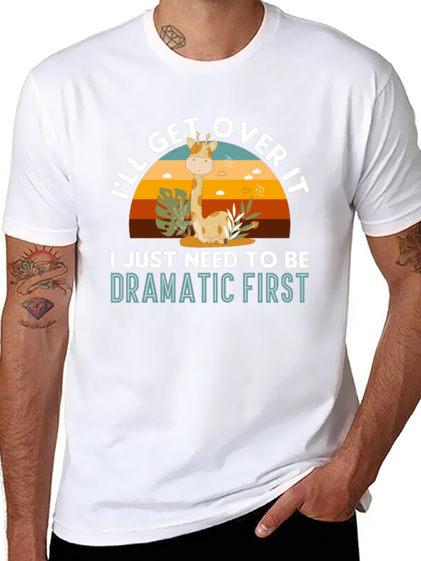 Dramatic Giraffe Graphic Tee - Novelty Animal T-Shirt