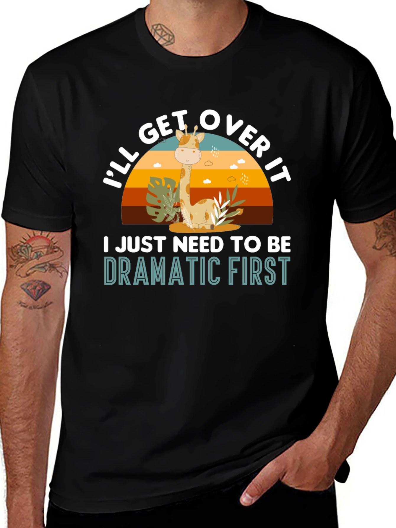 Dramatic Giraffe Graphic Tee - Novelty Animal T-Shirt