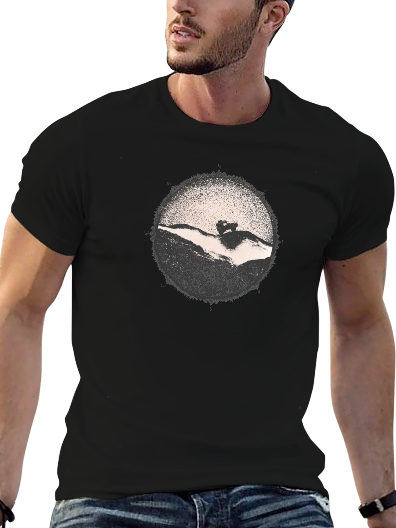 Retro Black T-Shirt with Mountain Graphic