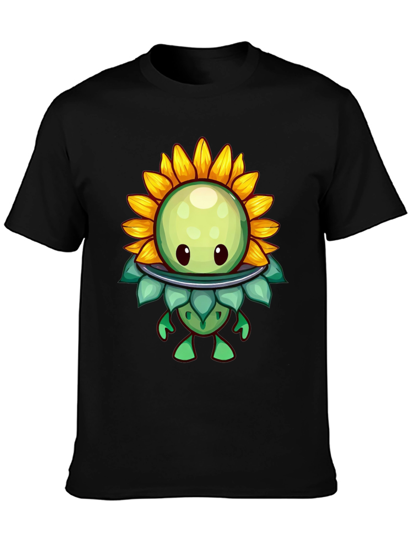 Sunflower Cartoon Graphic Tee - Black