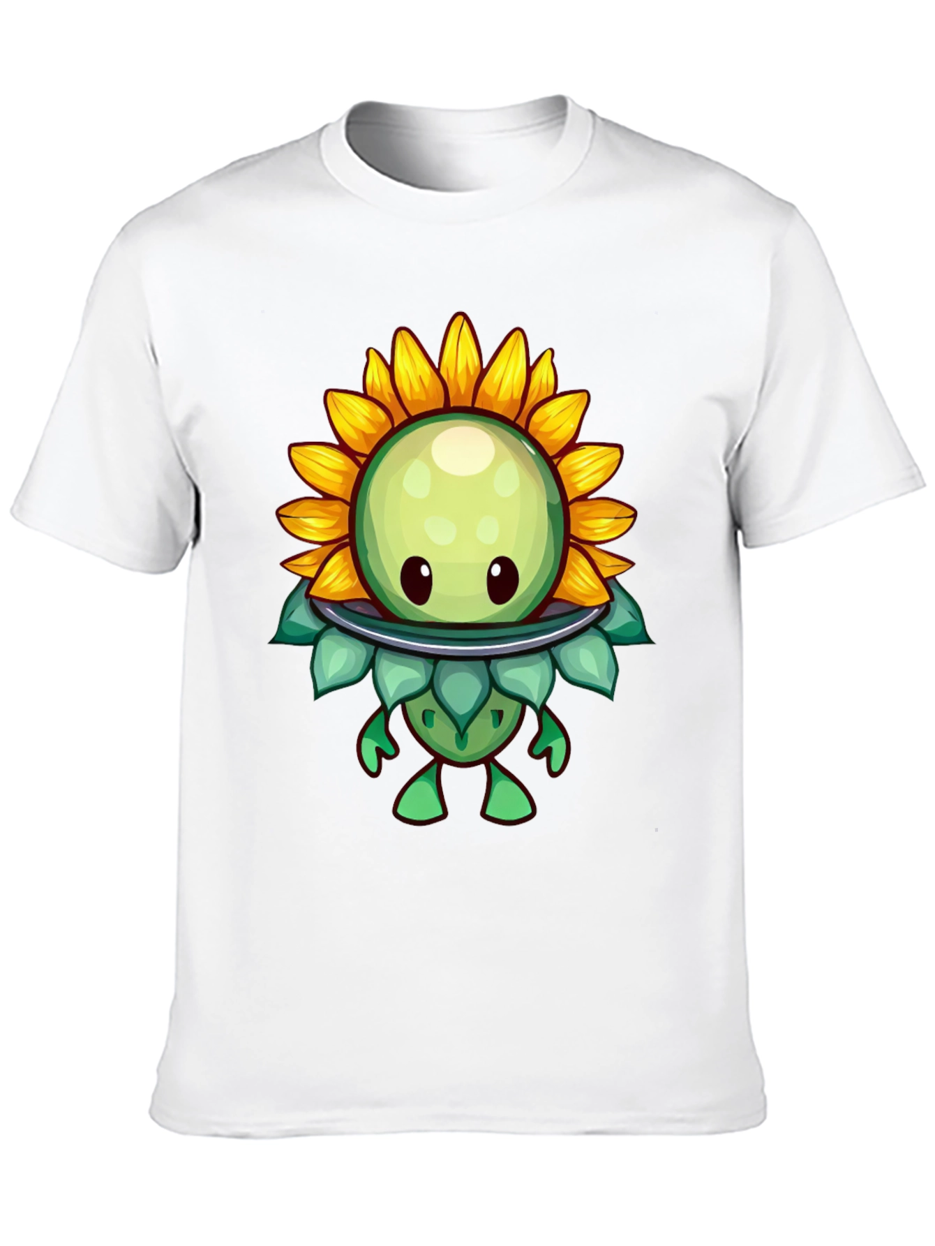 Sunflower Cartoon Graphic Tee - Black