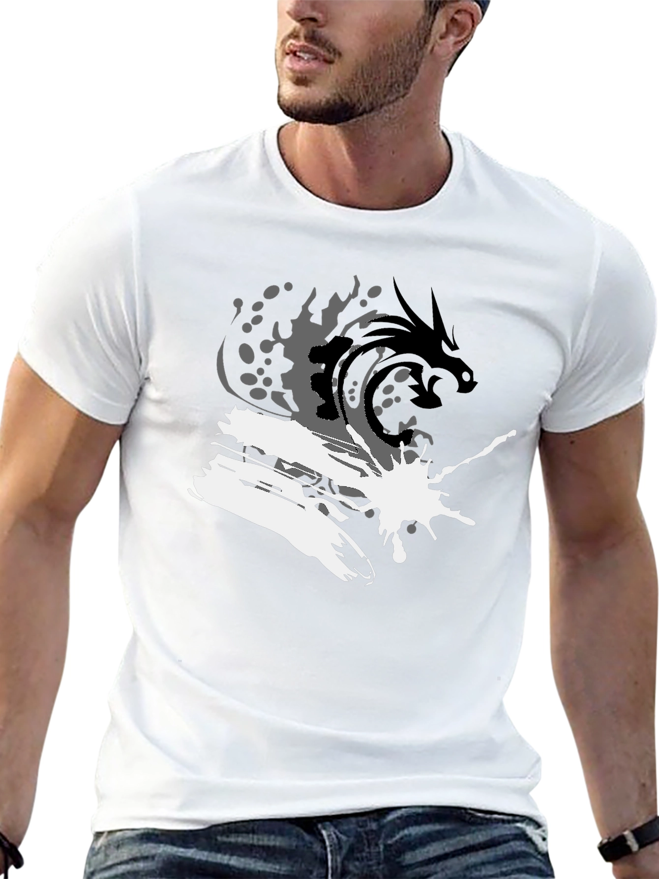 Dragon Wave Graphic Tee - Stylish Black T-Shirt
