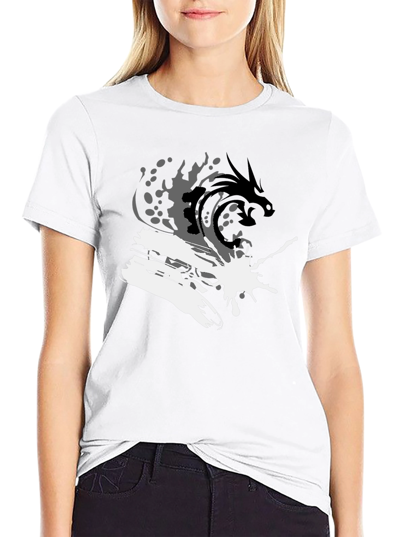 Dragon Wave Graphic Tee - Stylish Black T-Shirt