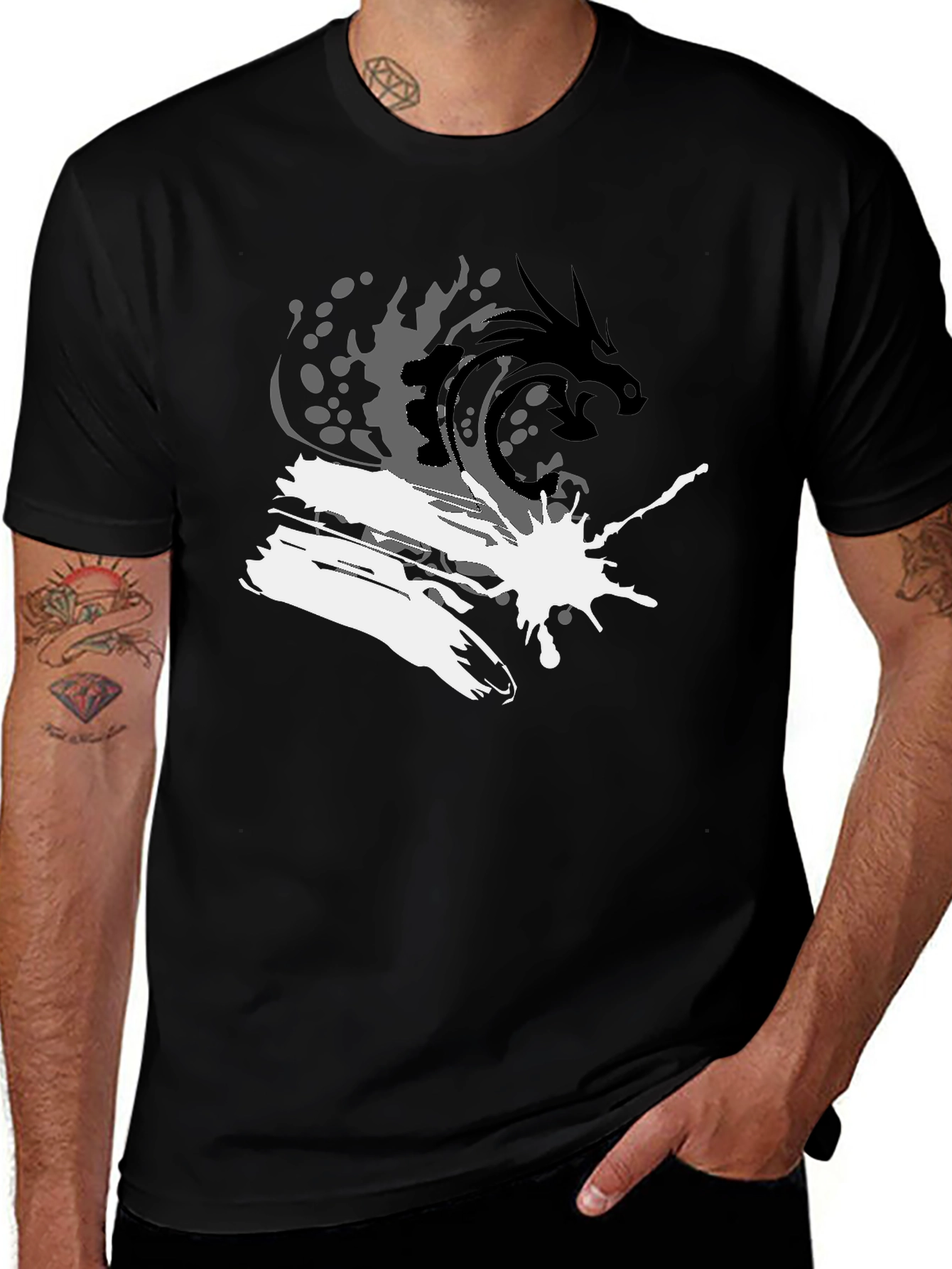 Dragon Wave Graphic Tee - Stylish Black T-Shirt