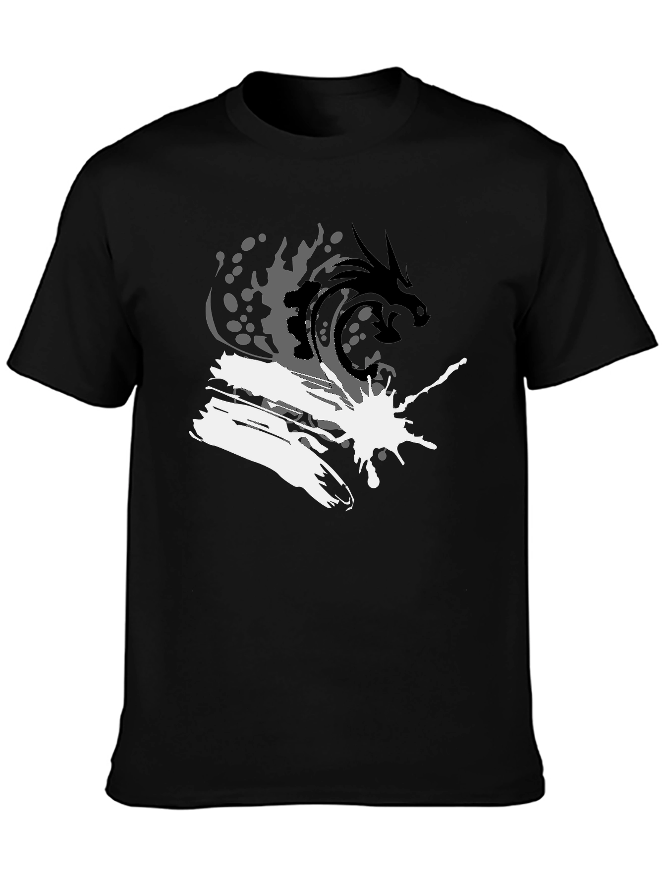 Dragon Wave Graphic Tee - Stylish Black T-Shirt