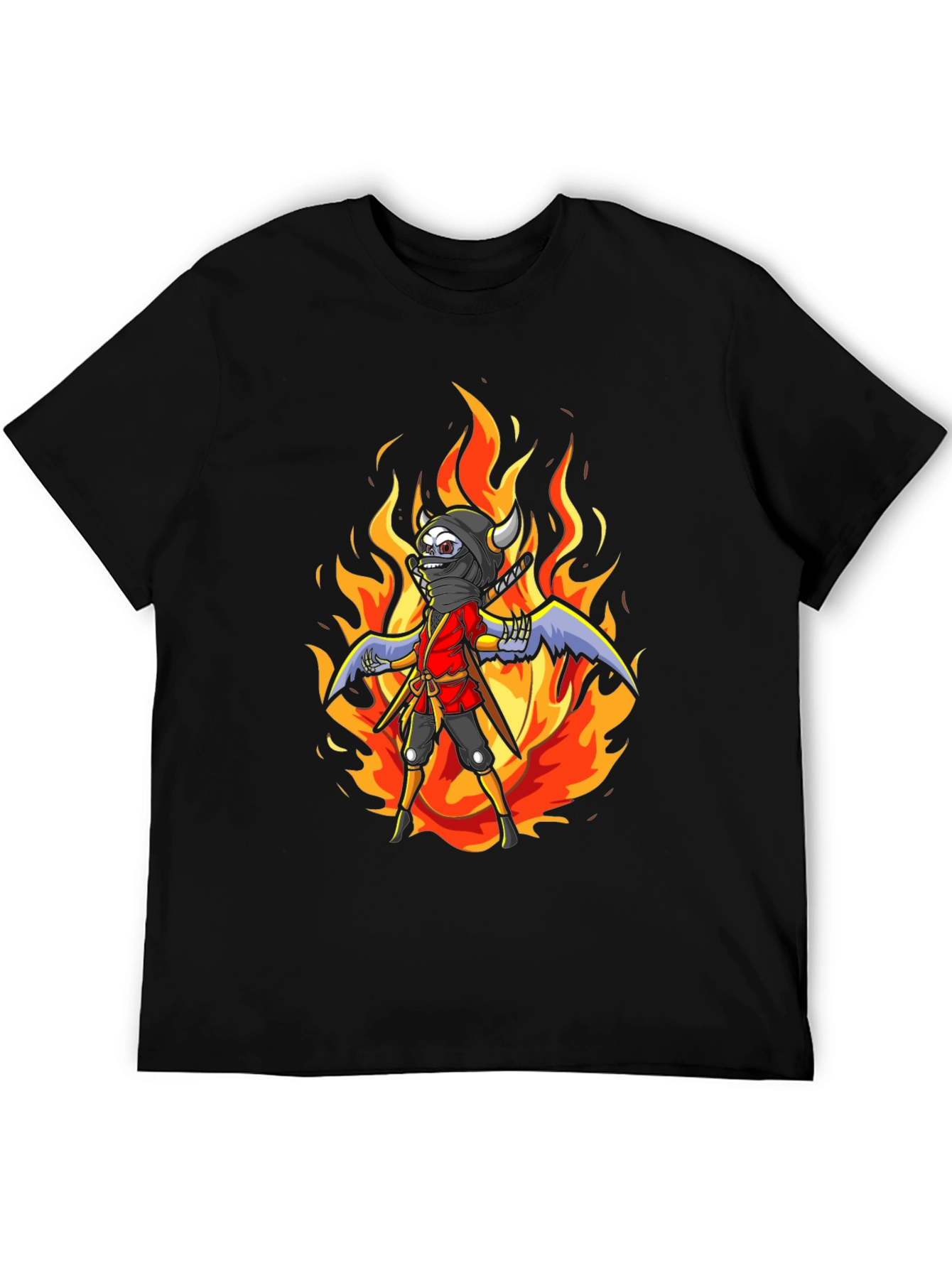 Fiery Ninja Graphic Tee - Black Cotton T-Shirt