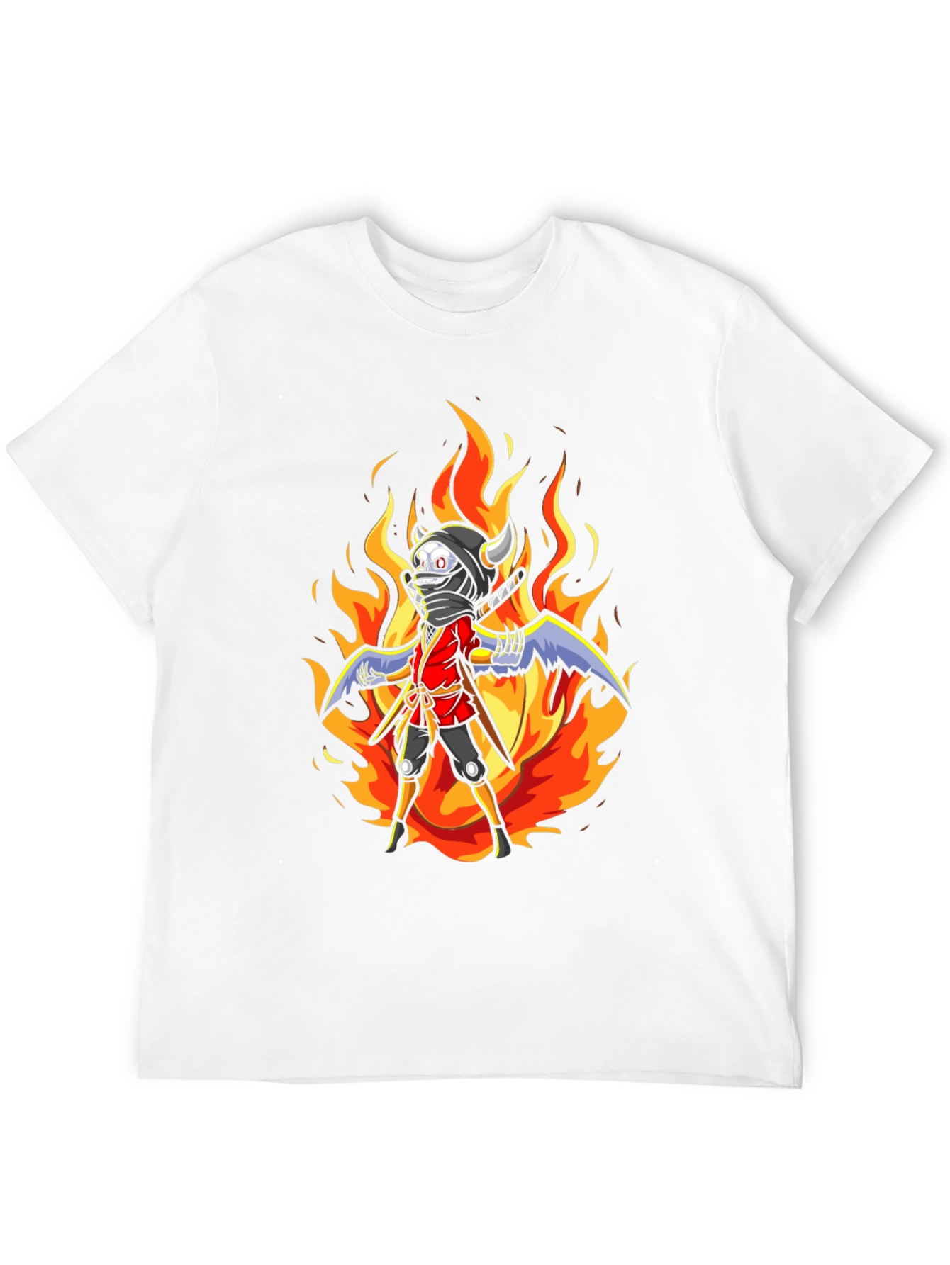 Fiery Ninja Graphic Tee - Black Cotton T-Shirt