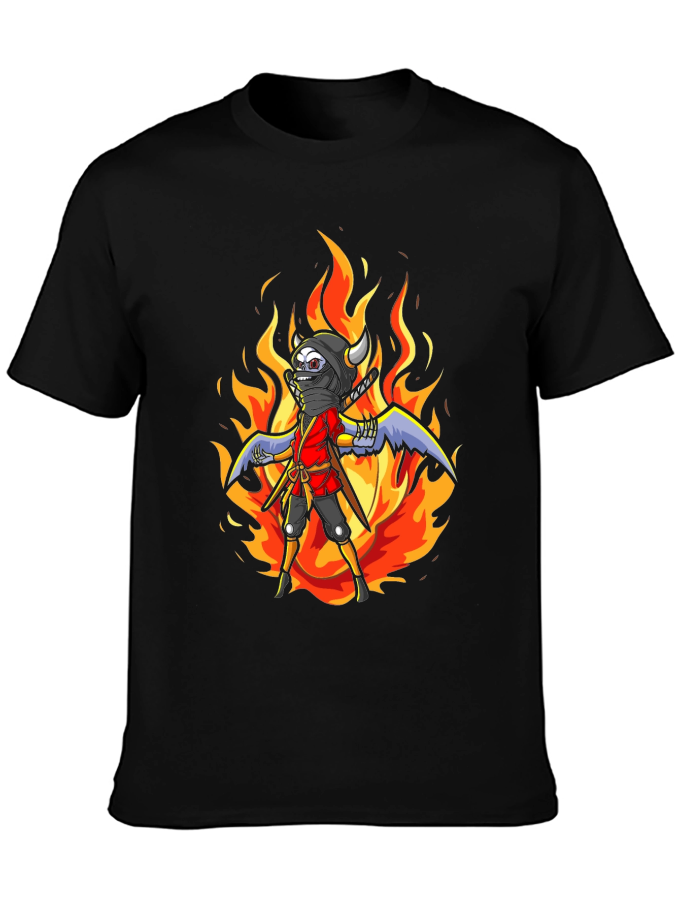Fiery Ninja Graphic Tee - Black Cotton T-Shirt