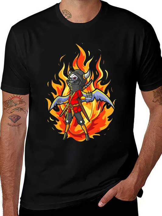 Fiery Ninja Graphic Tee - Black Cotton T-Shirt
