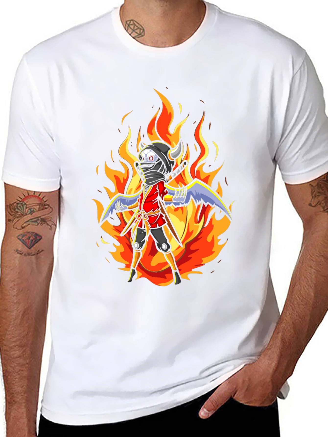 Fiery Ninja Graphic Tee - Black Cotton T-Shirt