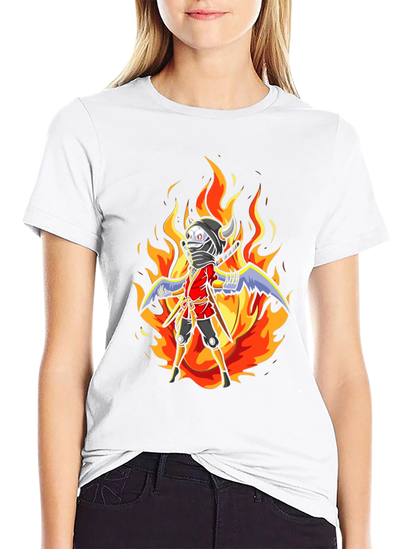 Fiery Ninja Graphic Tee - Black Cotton T-Shirt