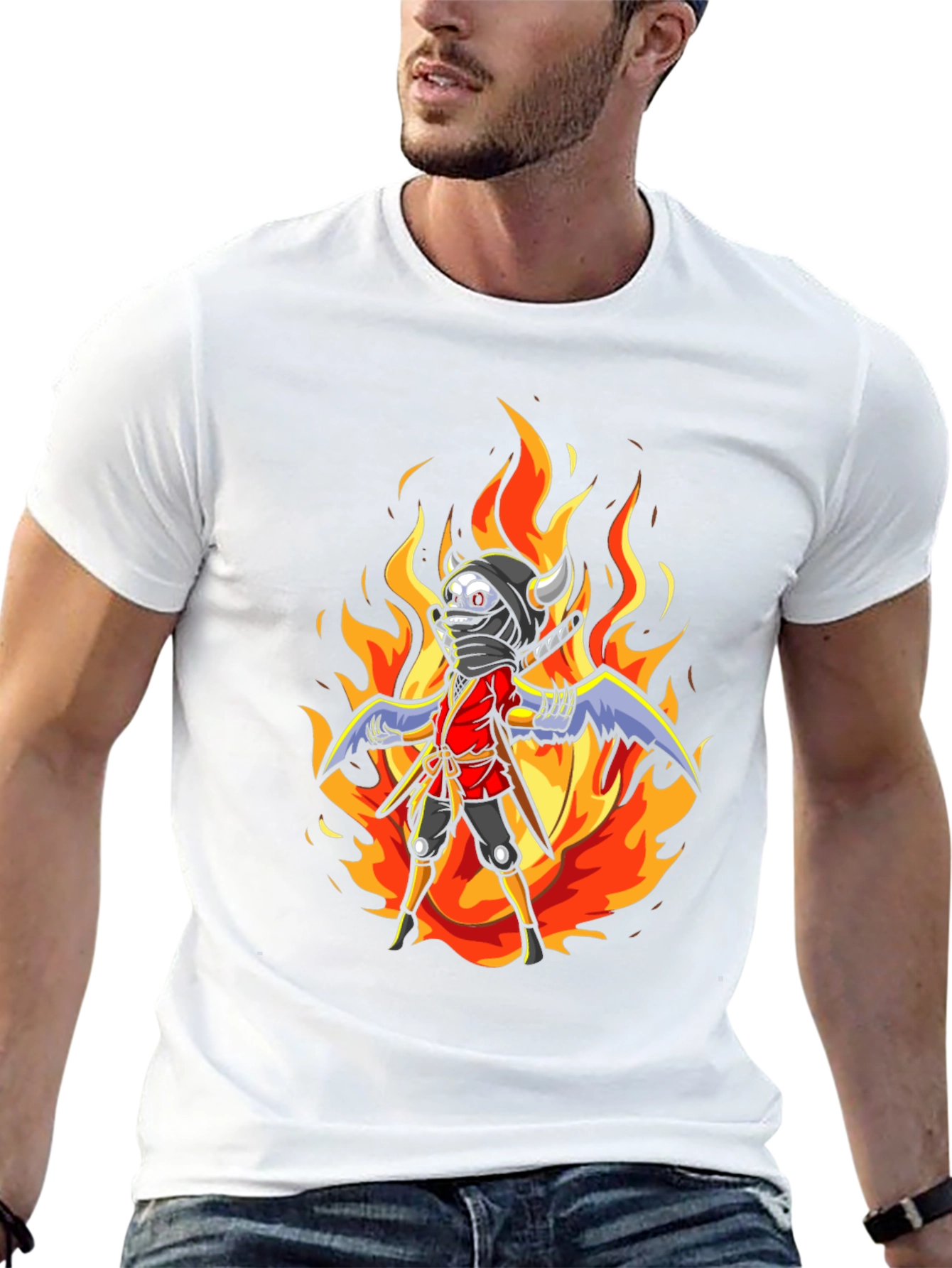 Fiery Ninja Graphic Tee - Black Cotton T-Shirt