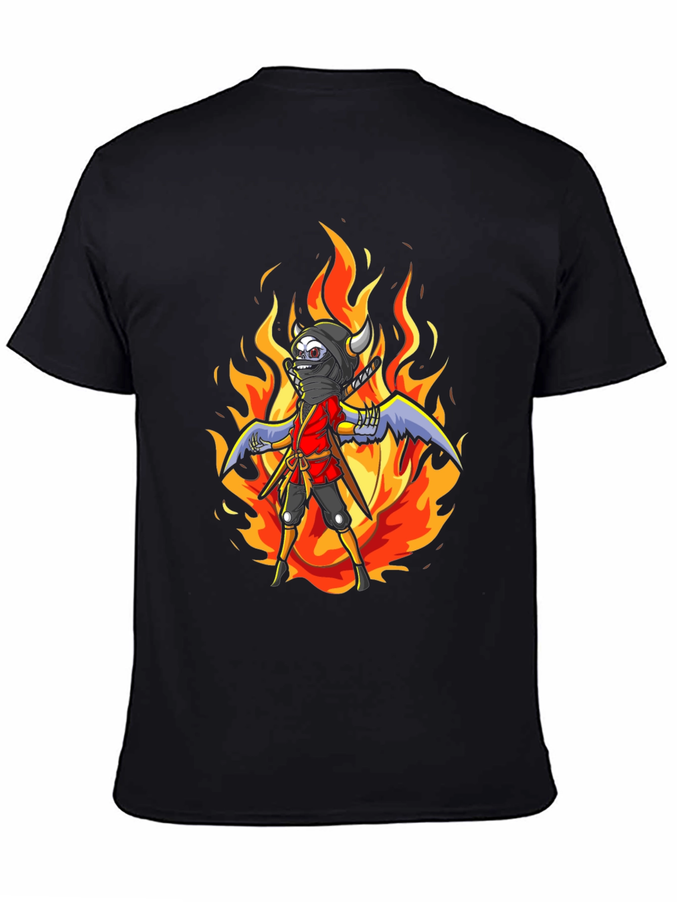 Fiery Ninja Graphic Tee - Black Cotton T-Shirt