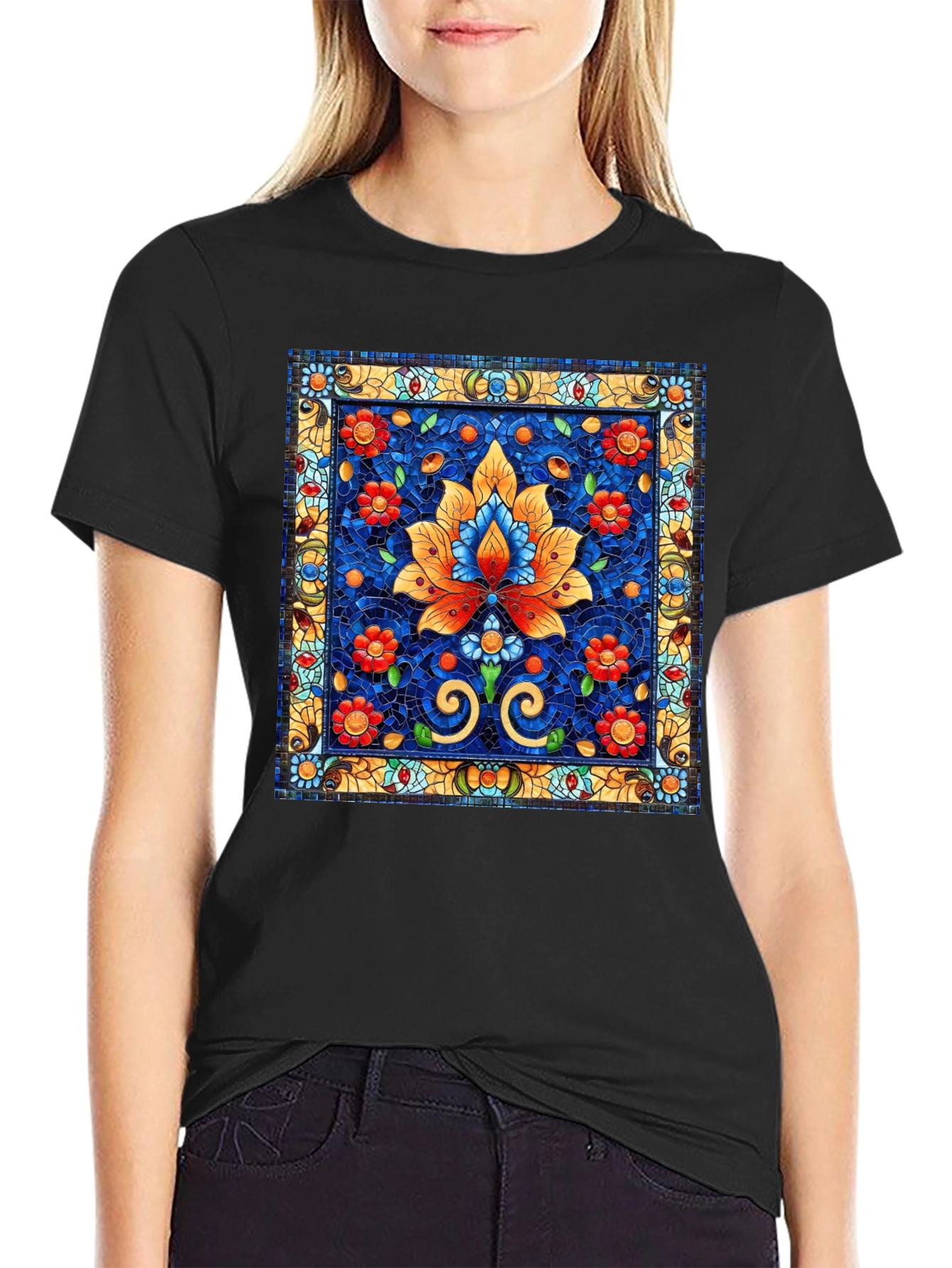 Stained Glass Flower Graphic Tee