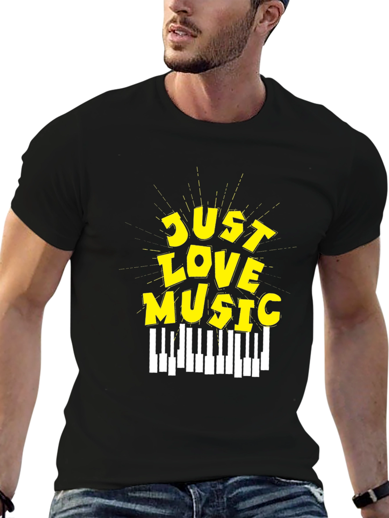 Just Love Music Graphic Tee - Black Cotton T-Shirt