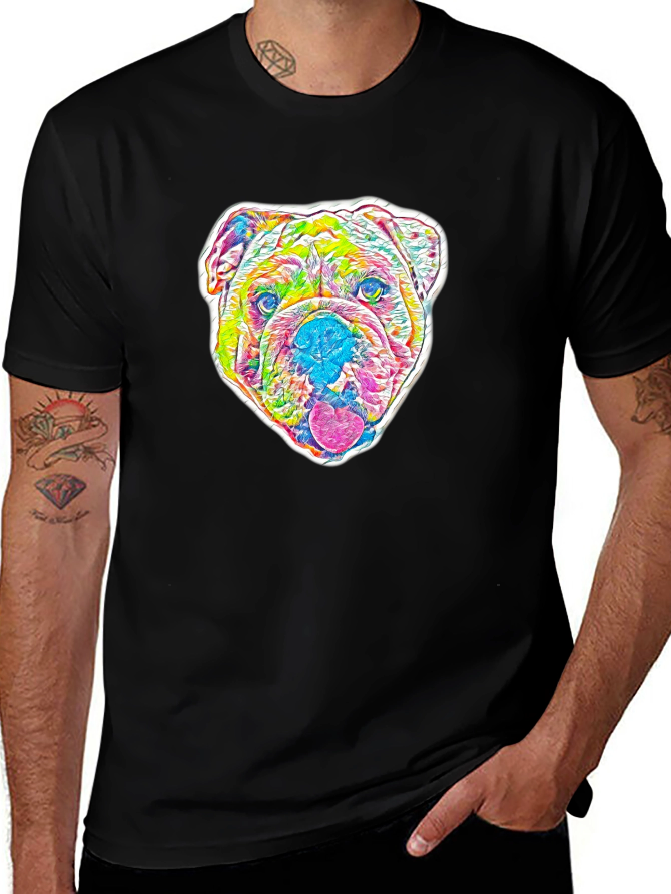 Psychedelic Bulldog Graphic Tee - Mens Black T-Shirt