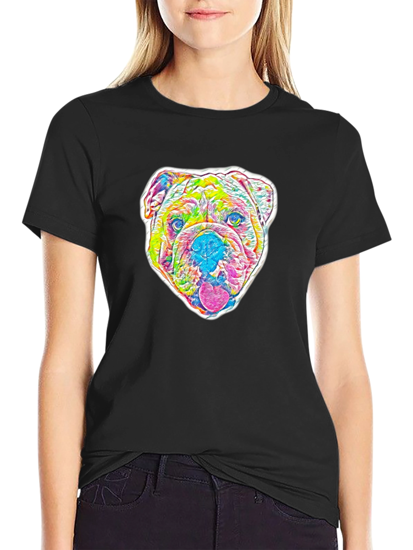 Psychedelic Bulldog Graphic Tee - Mens Black T-Shirt