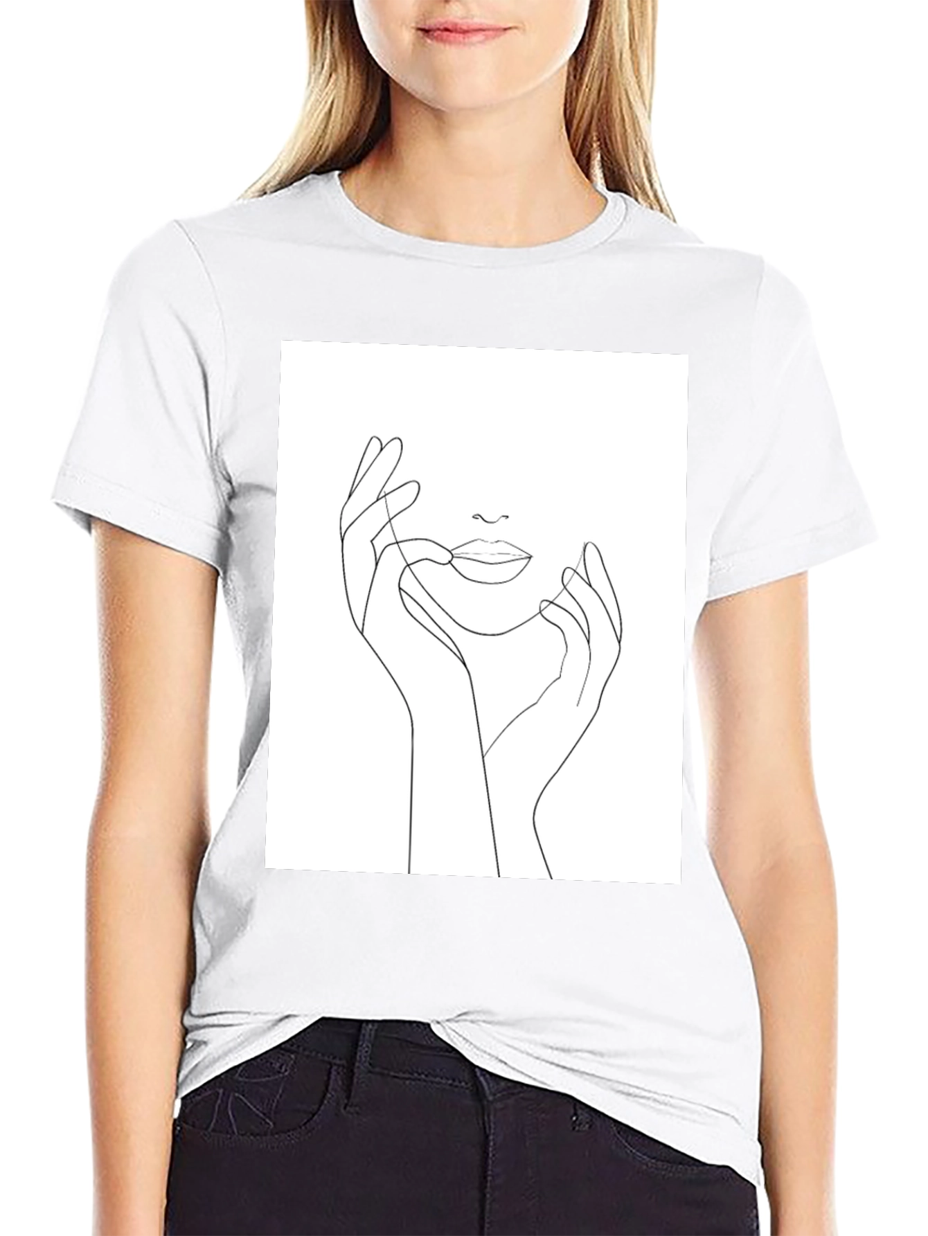 Minimalist Face Line Art Black T-Shirt