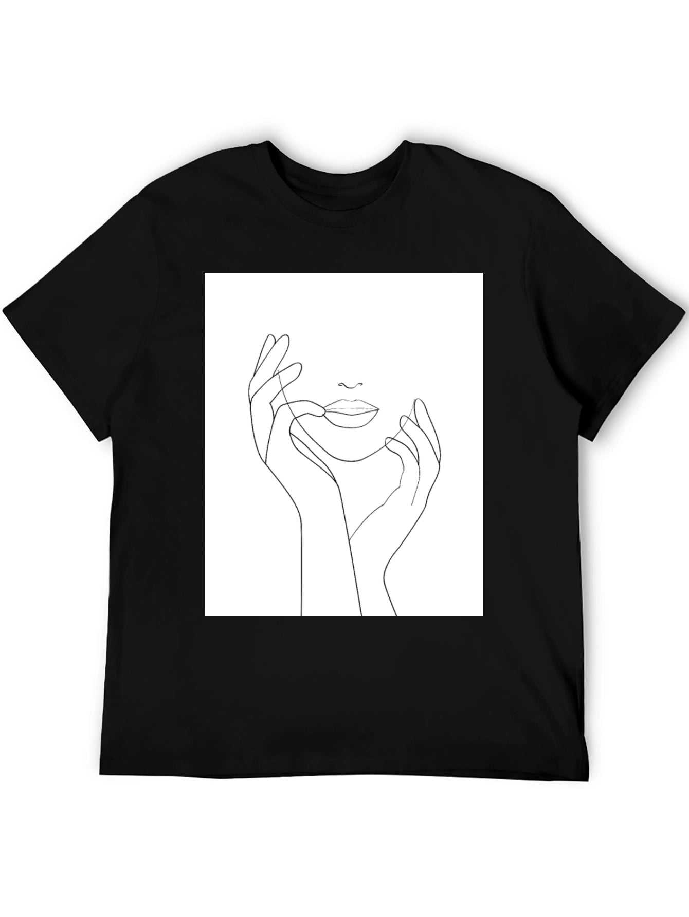 Minimalist Face Line Art Black T-Shirt
