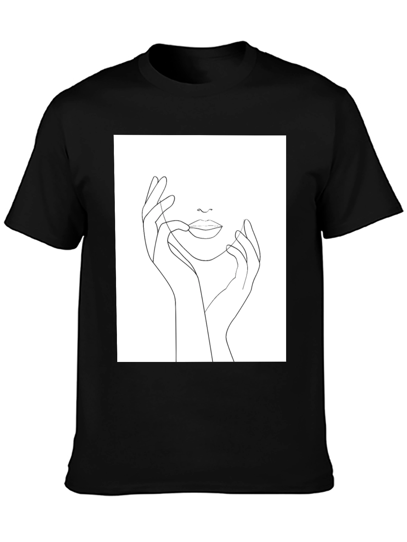 Minimalist Face Line Art Black T-Shirt