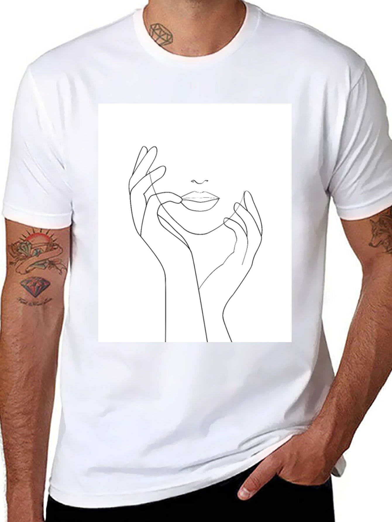 Minimalist Face Line Art Black T-Shirt